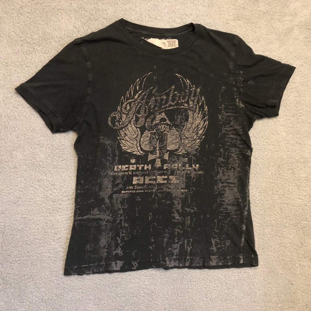 Salvage Mens Death Rally Aces Graphic T-Shirt Black Distressed Biker Y2K Large